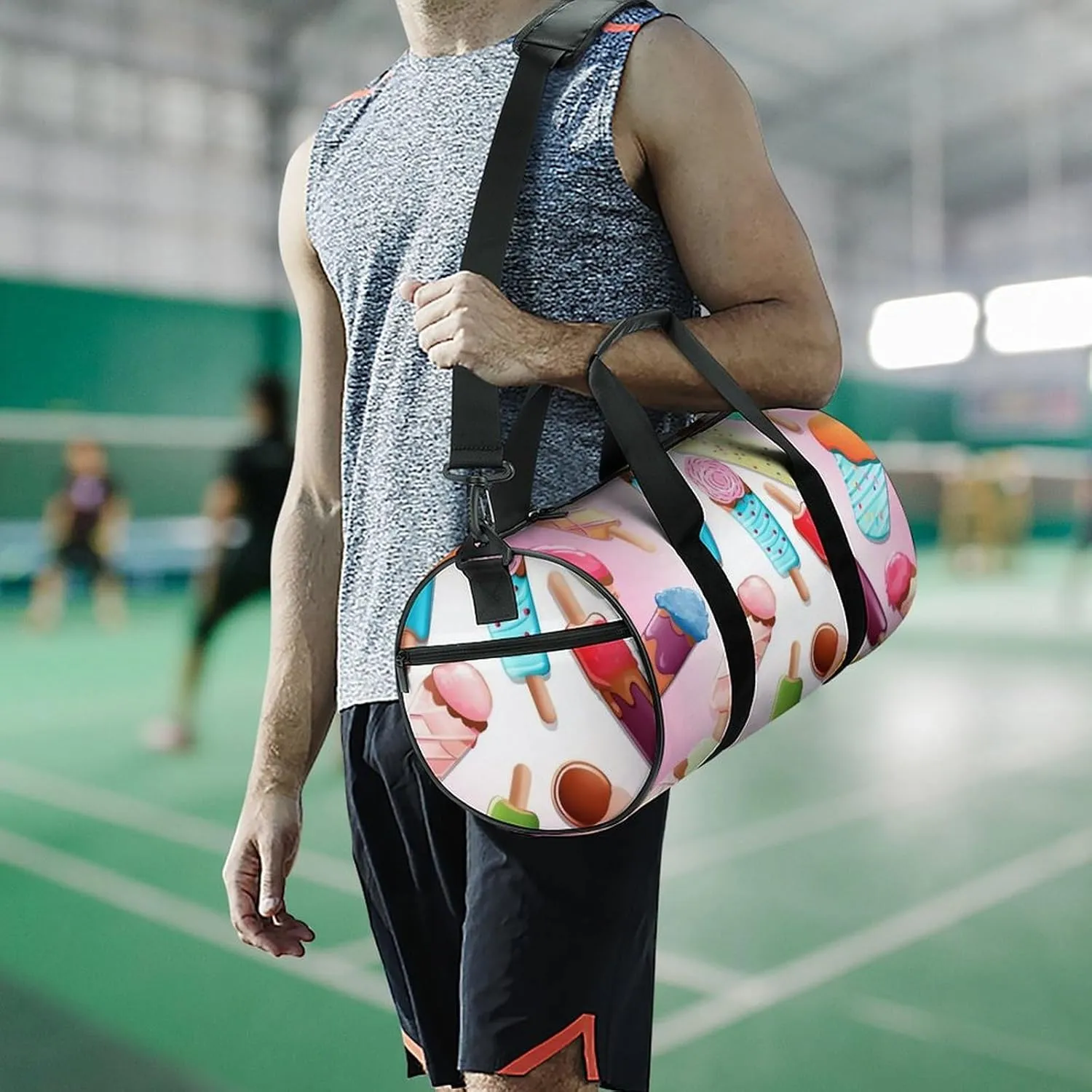 Gym Bags for Men Women Many Colored Ice Cream Duffle Bag Travel Overnight Bag with Shoe Compartment Tote Bags