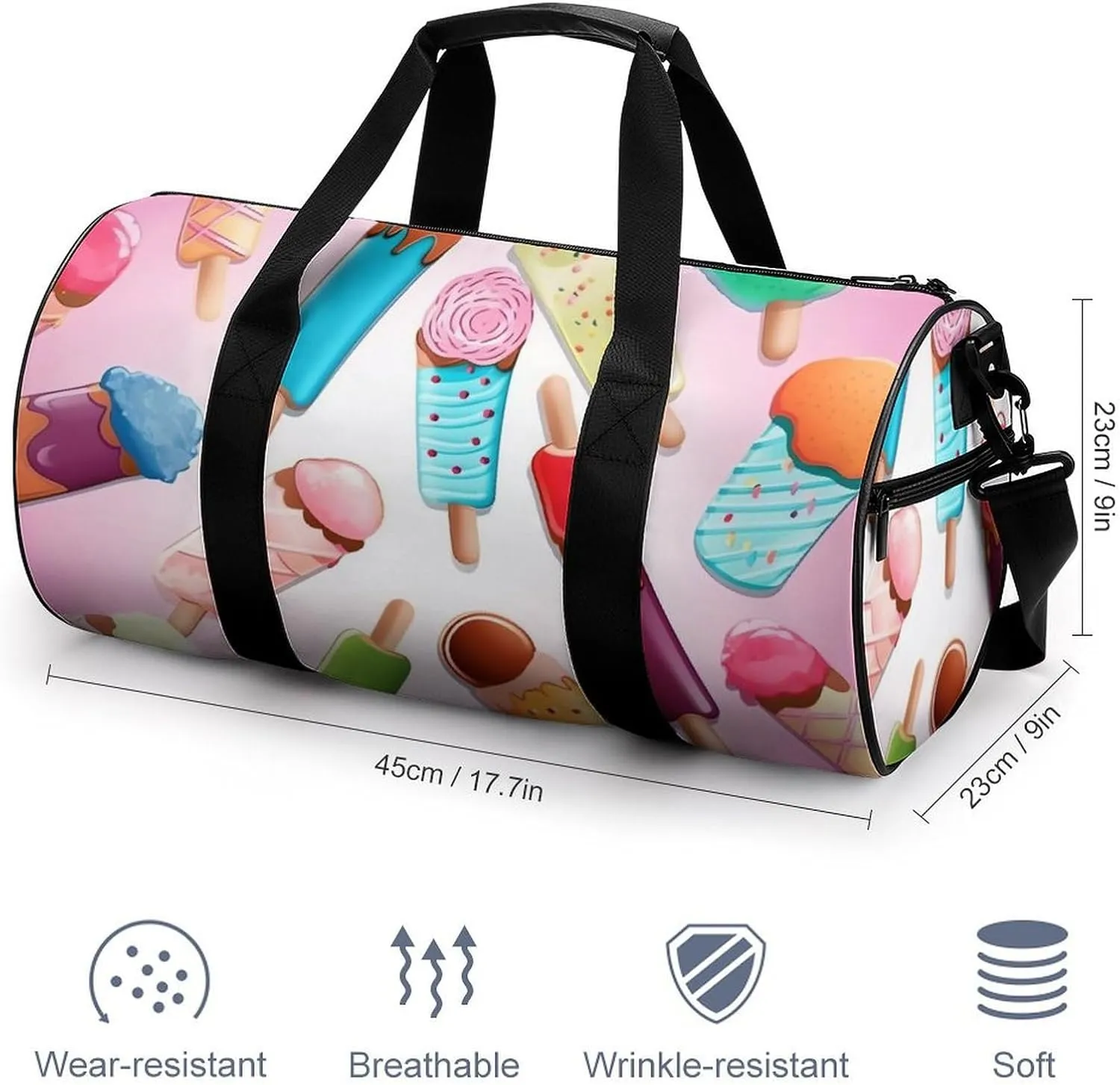 Gym Bags for Men Women Many Colored Ice Cream Duffle Bag Travel Overnight Bag with Shoe Compartment Tote Bags