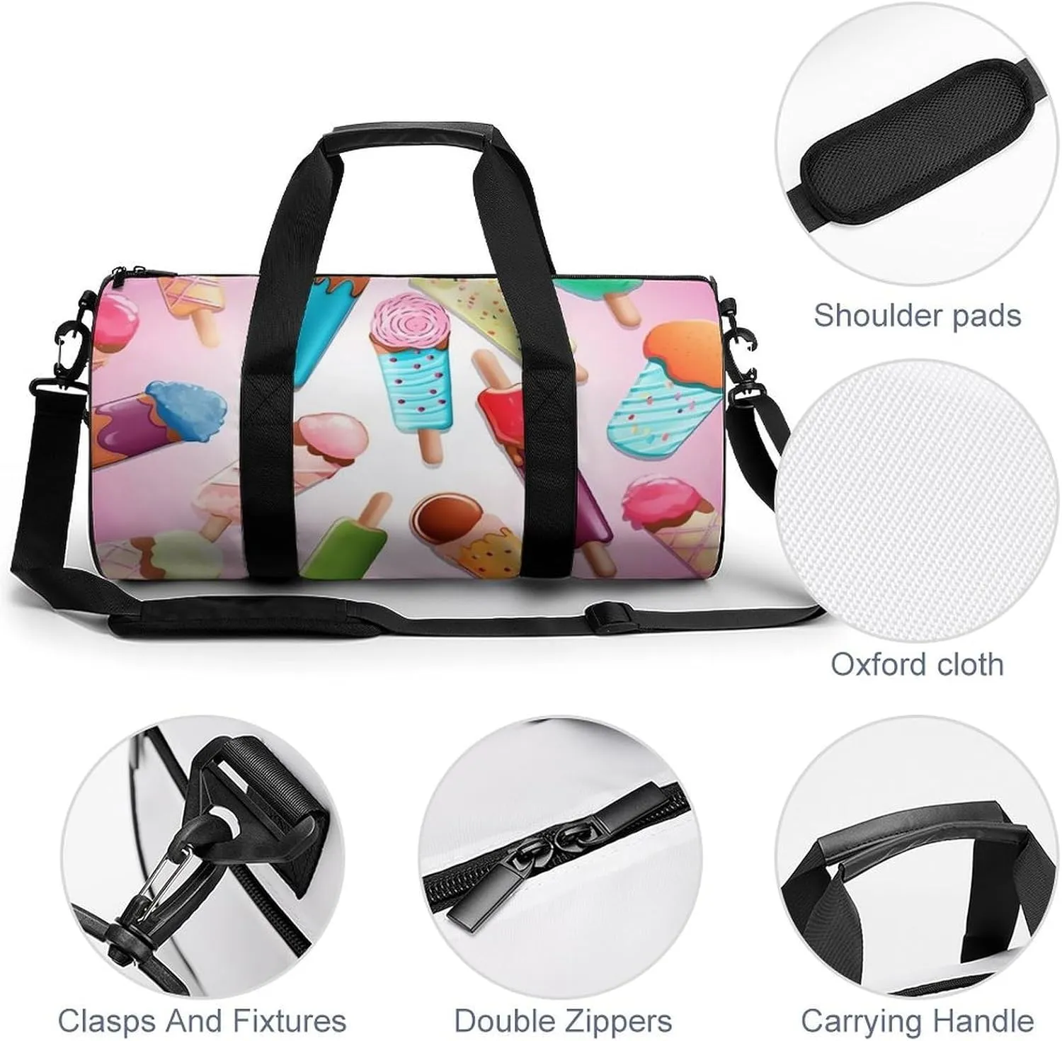 Gym Bags for Men Women Many Colored Ice Cream Duffle Bag Travel Overnight Bag with Shoe Compartment Tote Bags