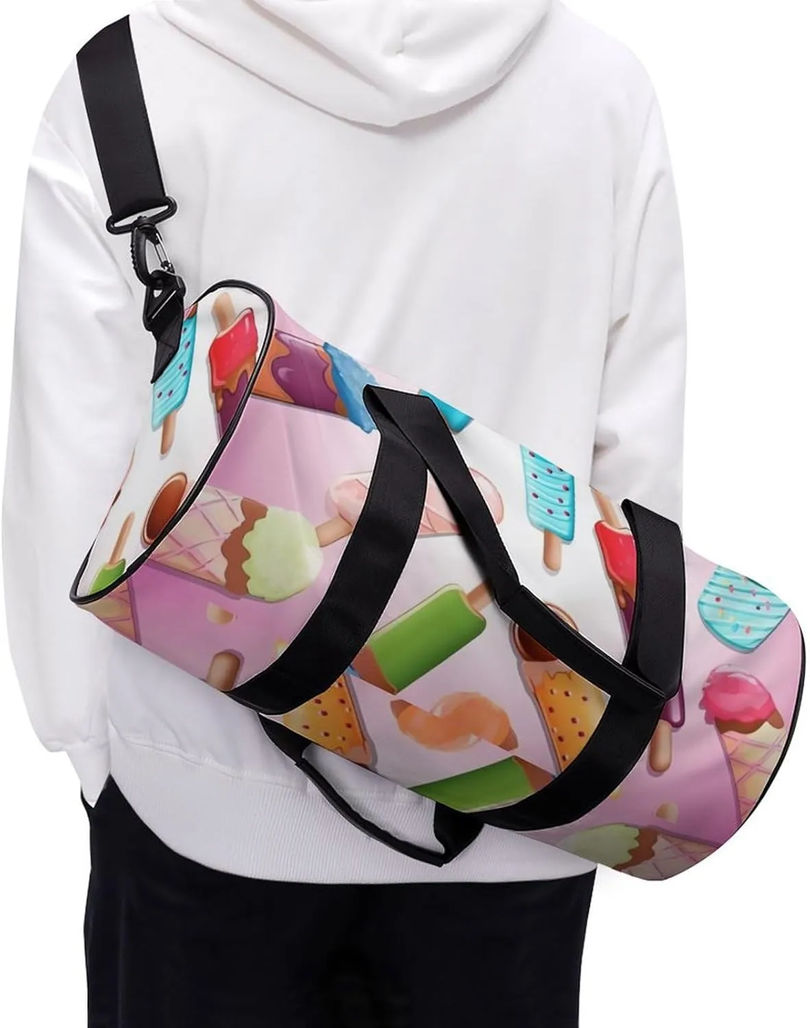 Gym Bags for Men Women Many Colored Ice Cream Duffle Bag Travel Overnight Bag with Shoe Compartment Tote Bags