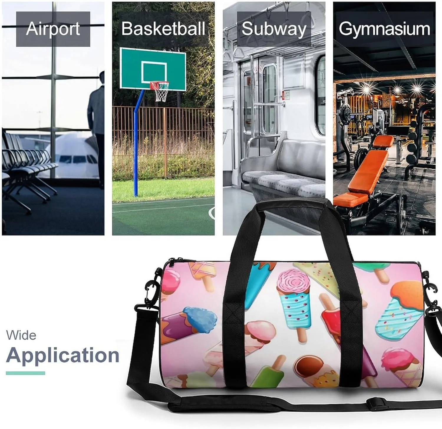 Gym Bags for Men Women Many Colored Ice Cream Duffle Bag Travel Overnight Bag with Shoe Compartment Tote Bags