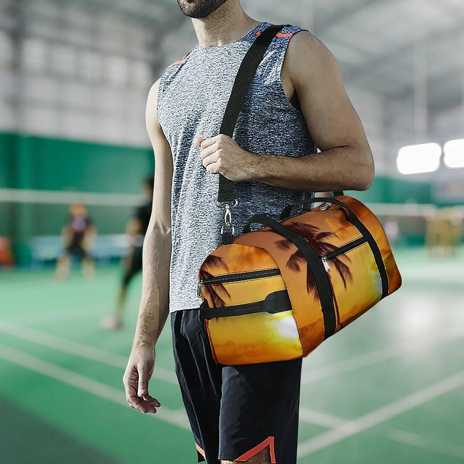 Gym Bags for Men Women Palm Tree Sunset Duffle Bag Travel Overnight Bag with Shoe Compartment Tote Bags