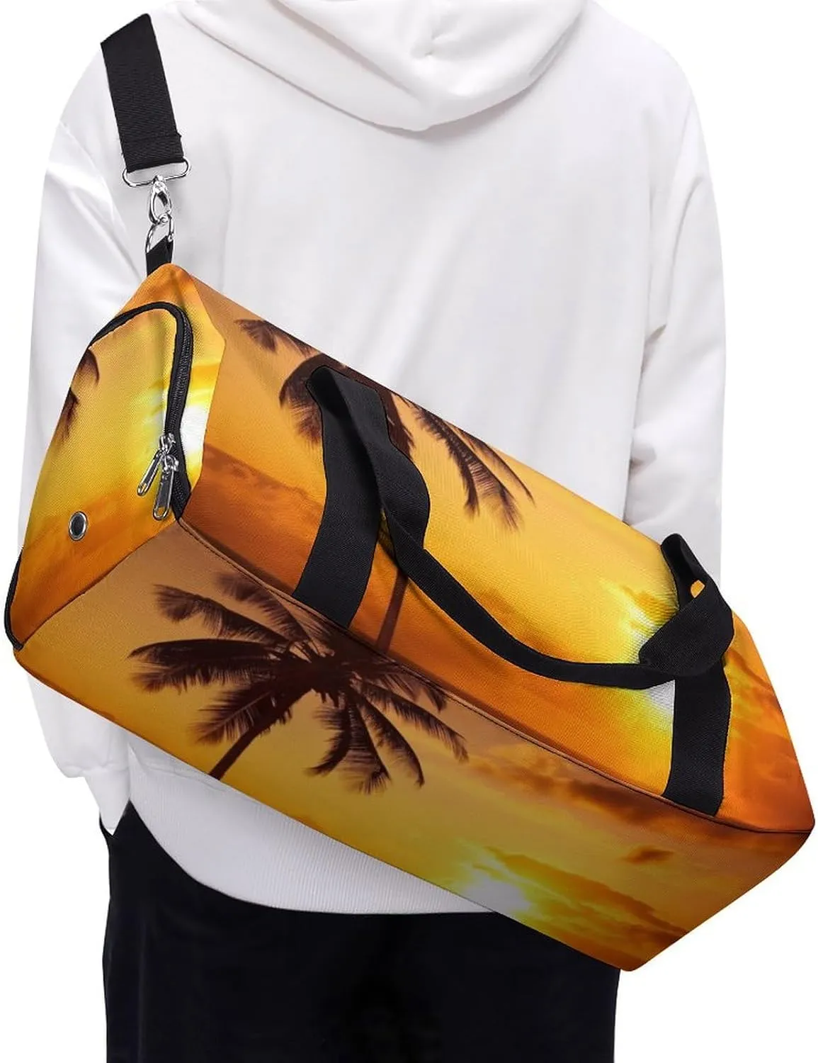 Gym Bags for Men Women Palm Tree Sunset Duffle Bag Travel Overnight Bag with Shoe Compartment Tote Bags