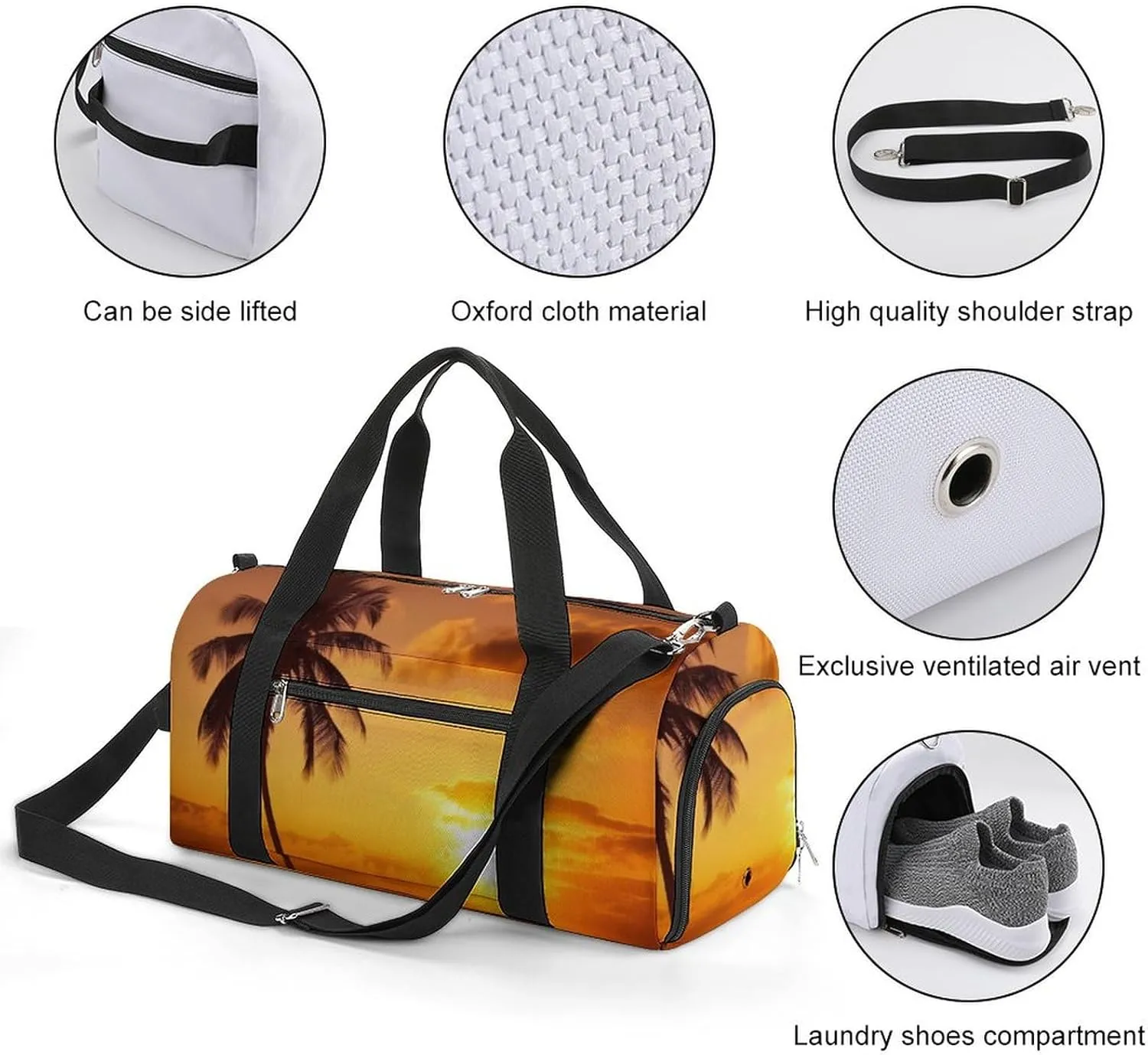 Gym Bags for Men Women Palm Tree Sunset Duffle Bag Travel Overnight Bag with Shoe Compartment Tote Bags