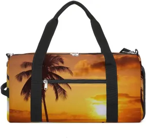 Gym Bags for Men Women Palm Tree Sunset Duffle Bag Travel Overnight Bag with Shoe Compartment Tote Bags
