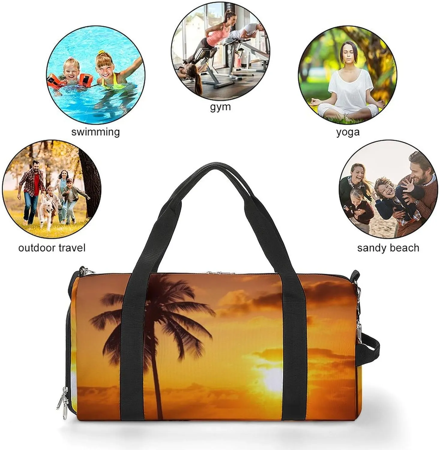 Gym Bags for Men Women Palm Tree Sunset Duffle Bag Travel Overnight Bag with Shoe Compartment Tote Bags