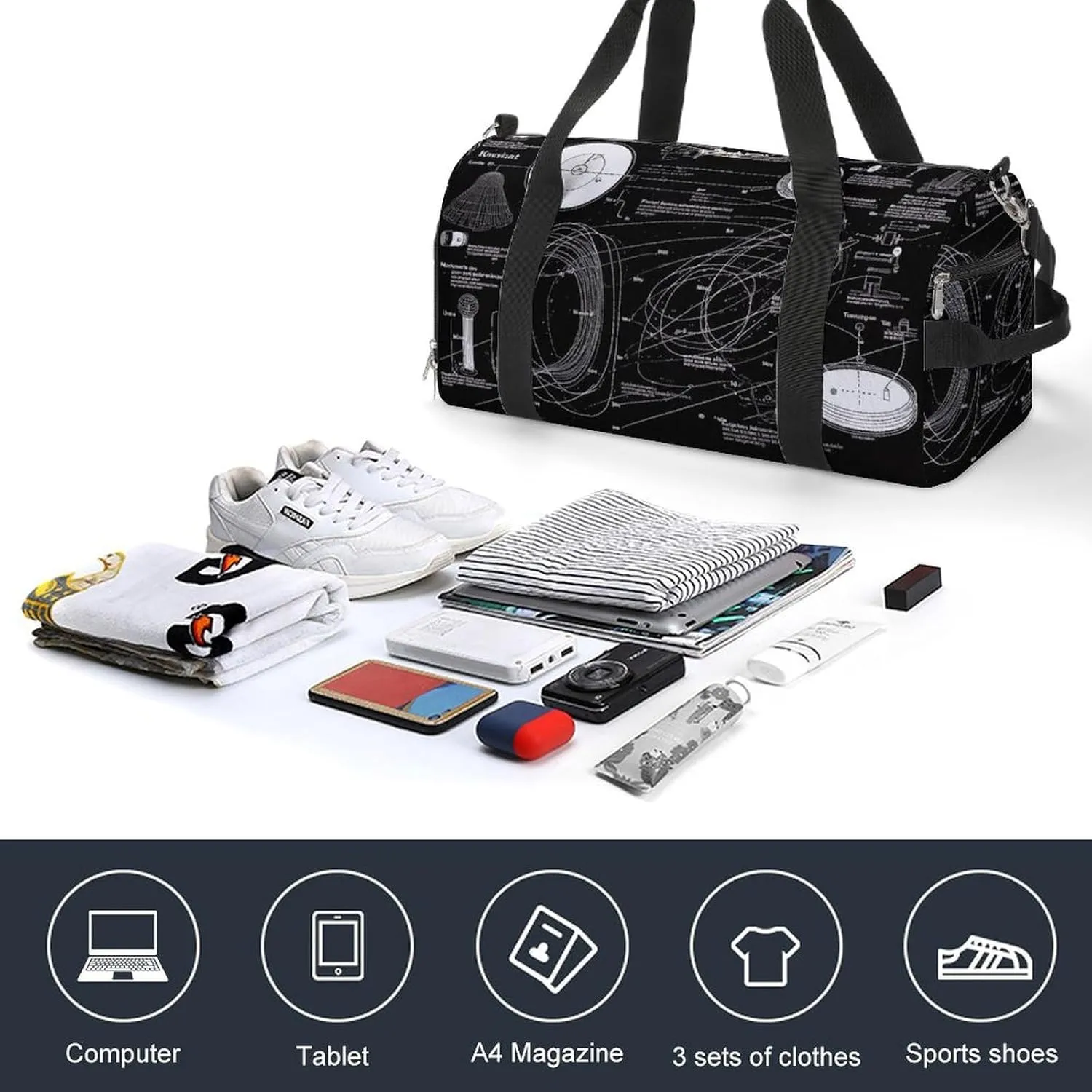 Gym Bags for Men Women Physics Print Duffle Bag Travel Overnight Bag with Shoe Compartment Tote Bags