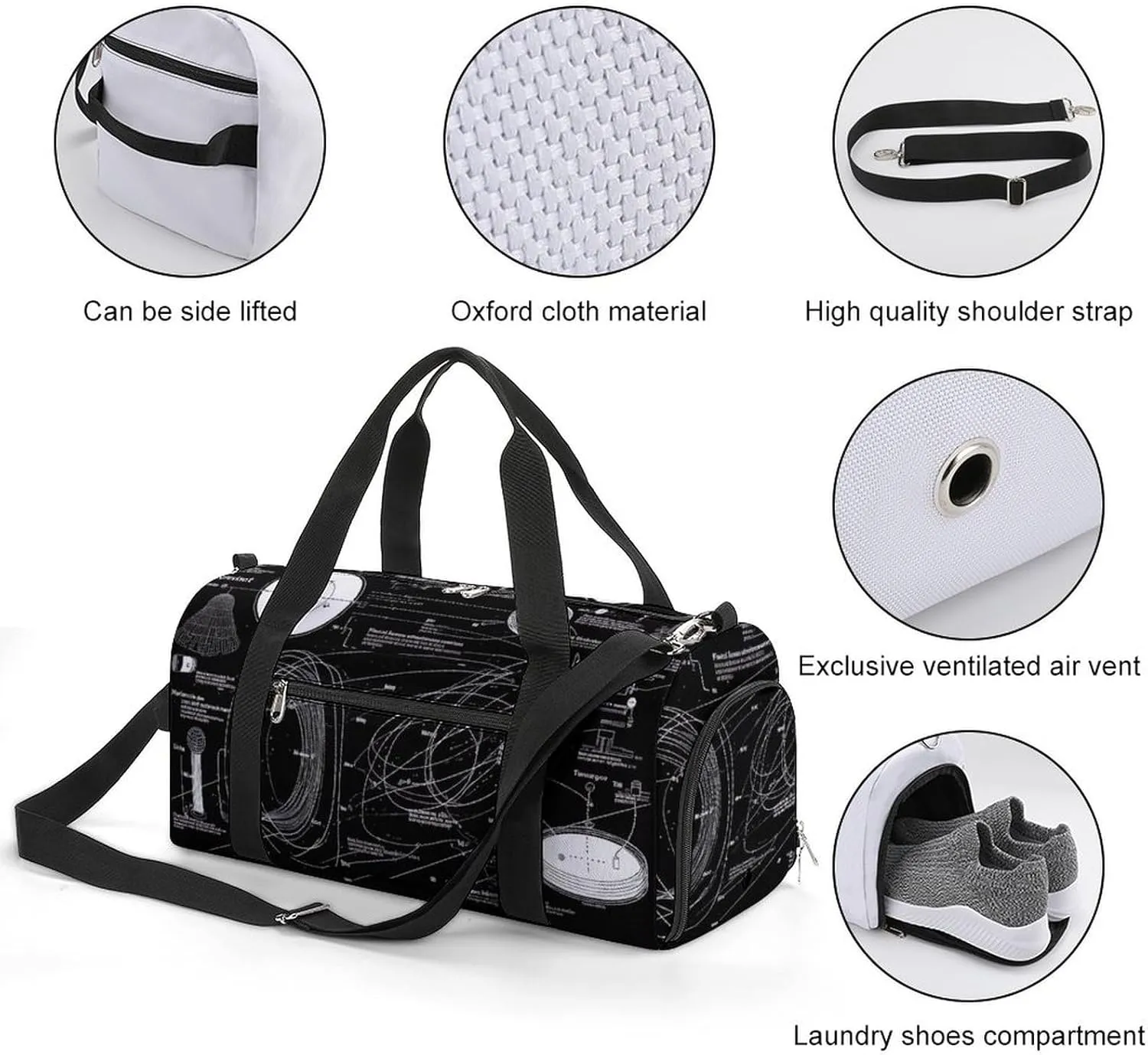 Gym Bags for Men Women Physics Print Duffle Bag Travel Overnight Bag with Shoe Compartment Tote Bags