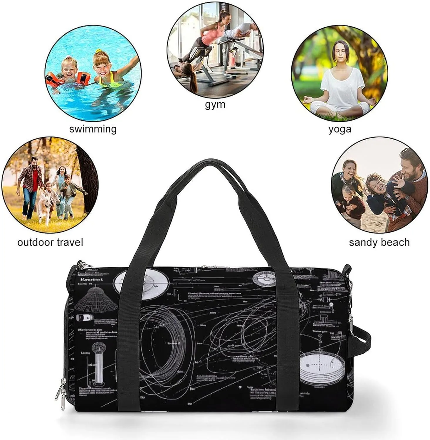 Gym Bags for Men Women Physics Print Duffle Bag Travel Overnight Bag with Shoe Compartment Tote Bags