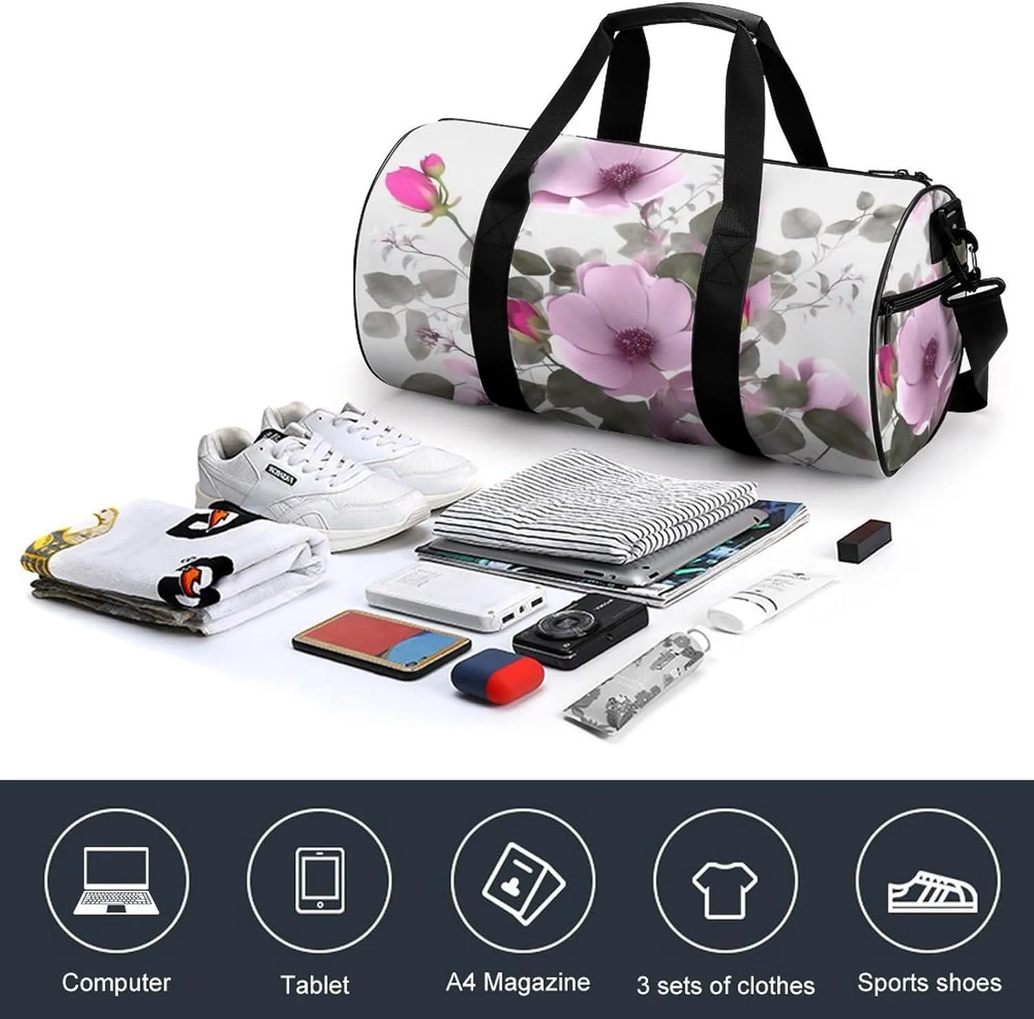 Gym Bags for Men Women Plant Floral Flowers Duffle Bag Travel Overnight Bag with Shoe Compartment Tote Bags