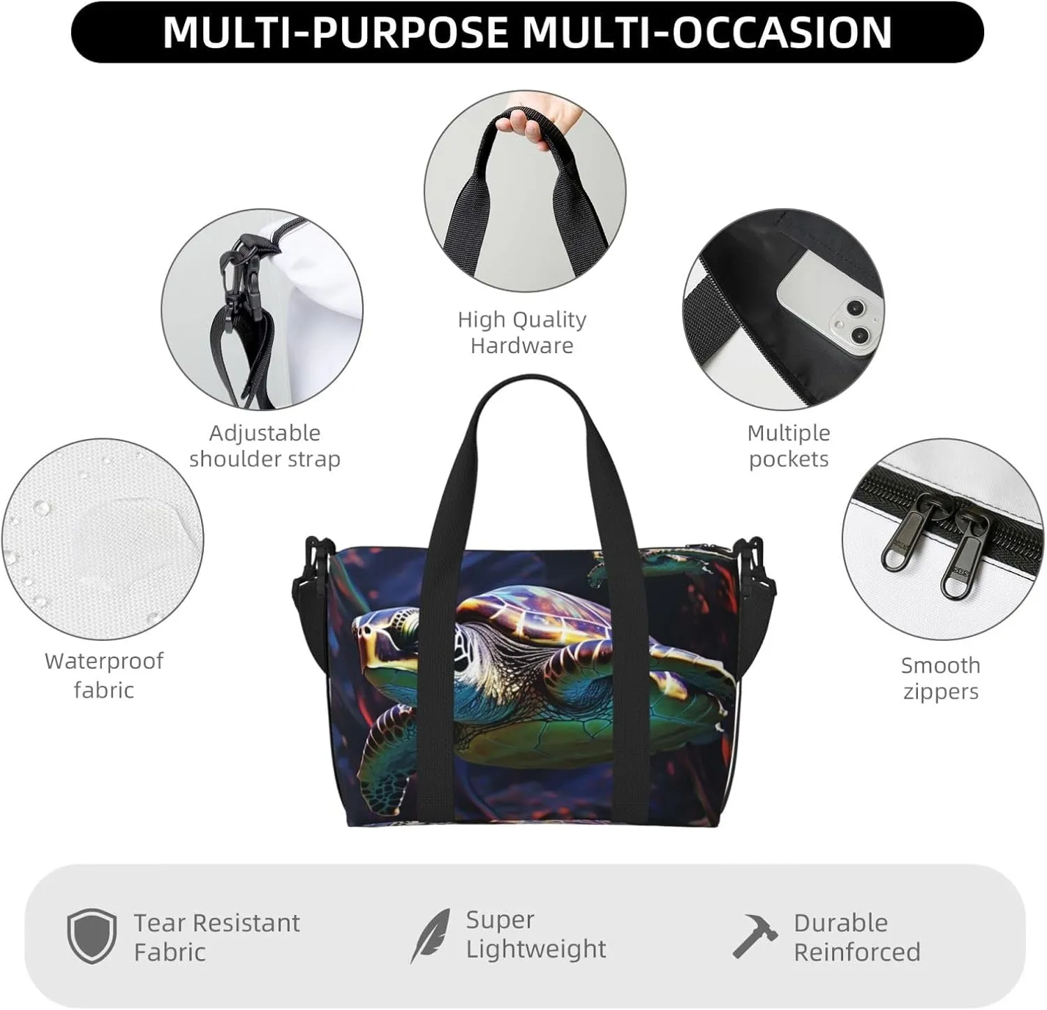 Gym Bags Small A colorful tropical sea turtle Duffel Bag Overnight Bag with Shoe Compartment Carryon Bag for Men Women