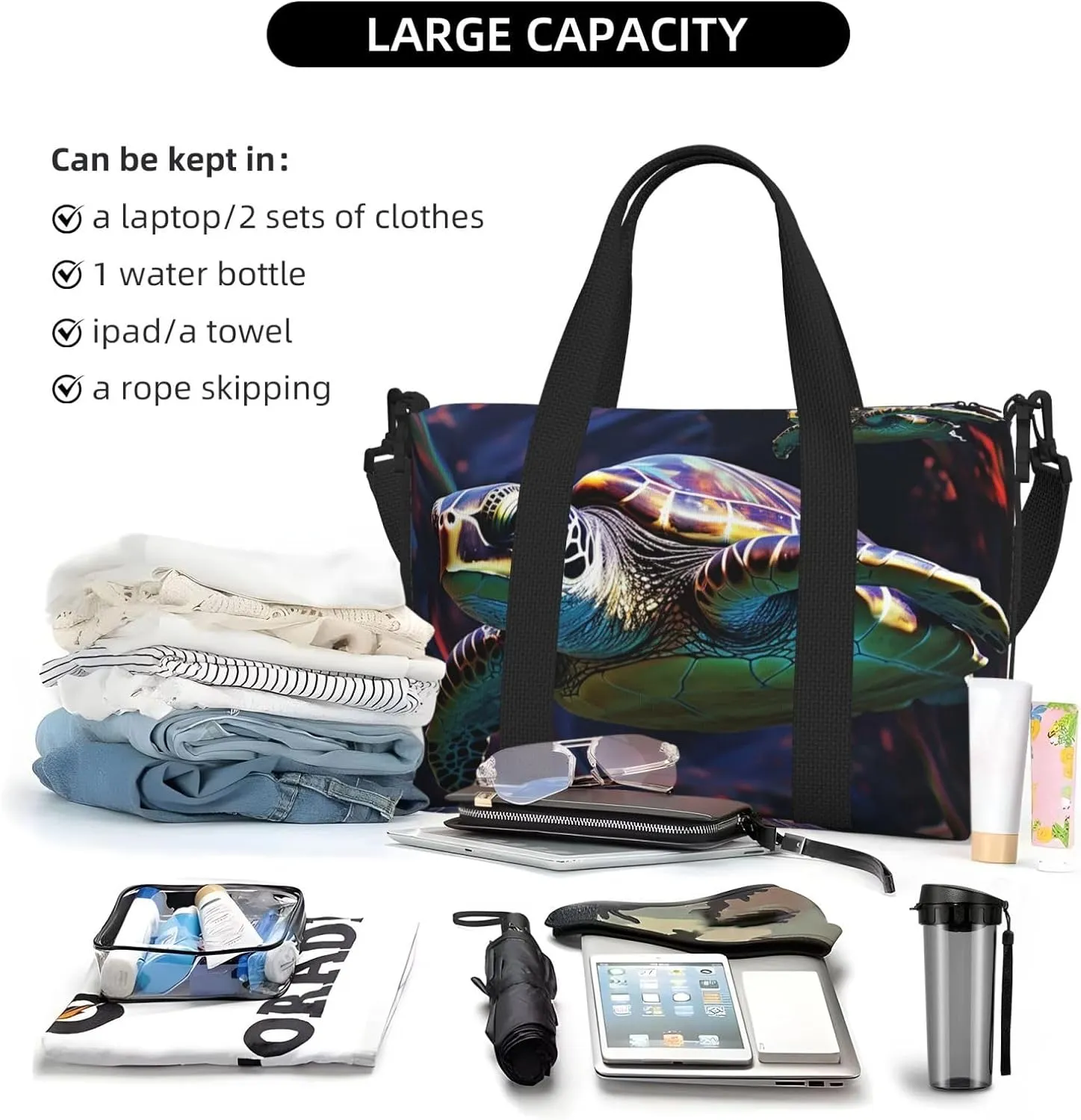 Gym Bags Small A colorful tropical sea turtle Duffel Bag Overnight Bag with Shoe Compartment Carryon Bag for Men Women