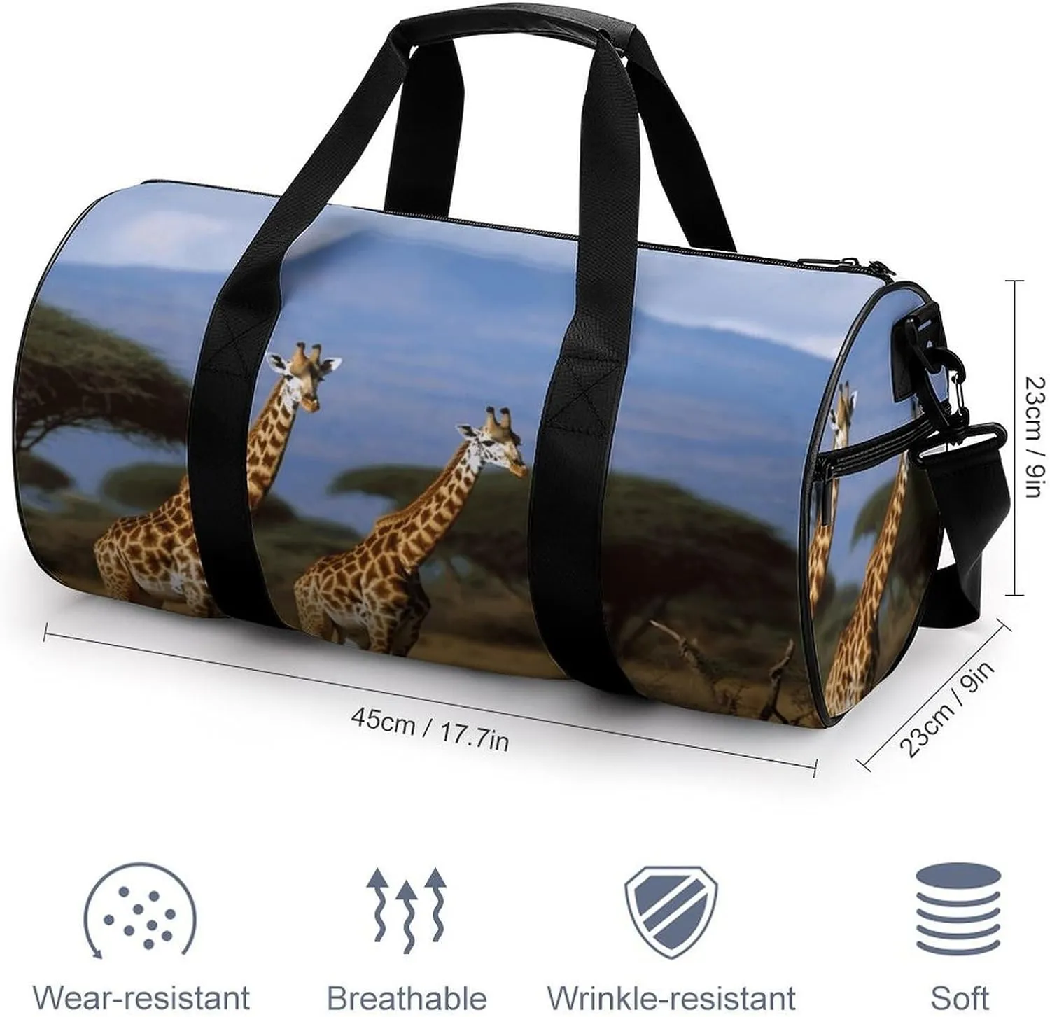 Gym Bags Small Africa Wildlife Giraffes Duffel Bag Overnight Bag with Shoe Compartment Carryon Bag for Men Women