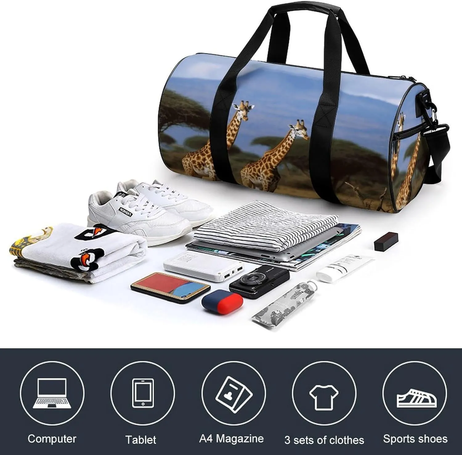 Gym Bags Small Africa Wildlife Giraffes Duffel Bag Overnight Bag with Shoe Compartment Carryon Bag for Men Women