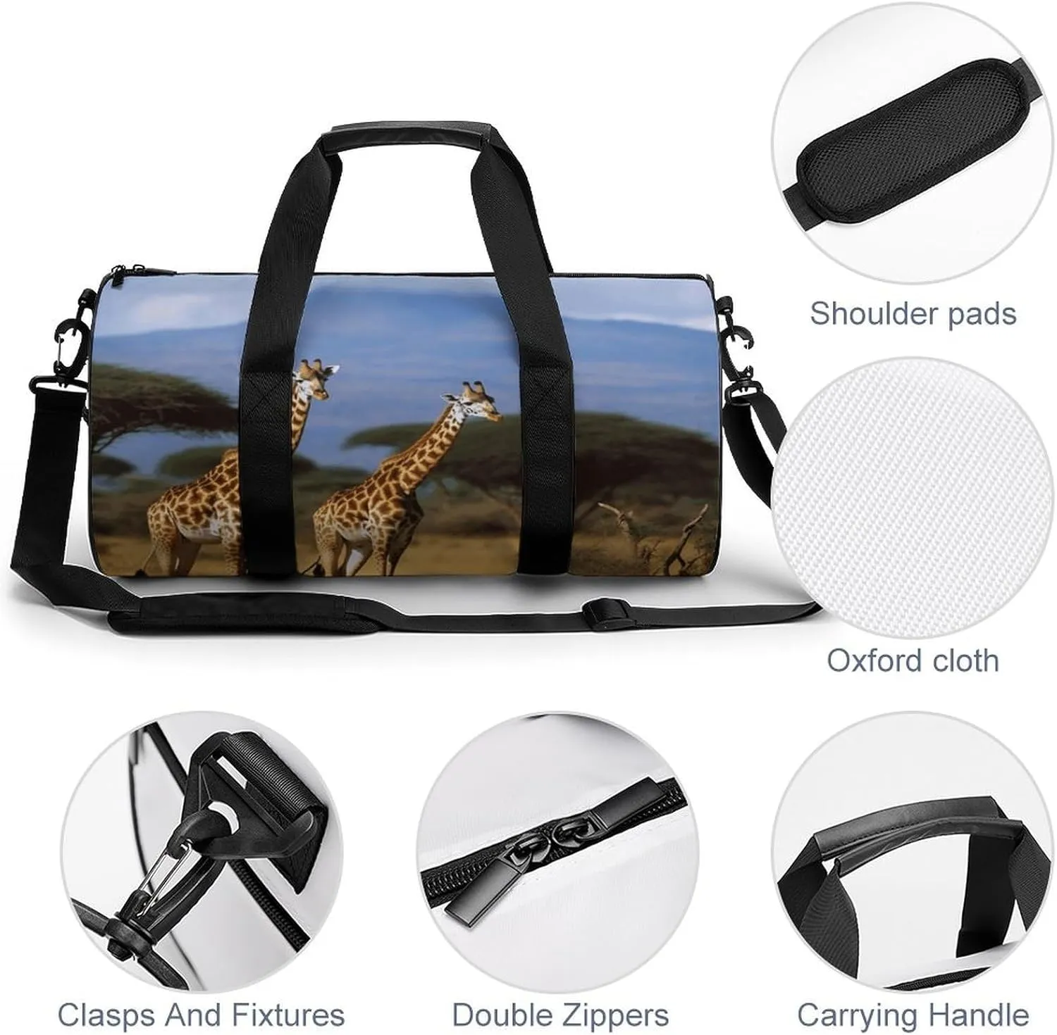 Gym Bags Small Africa Wildlife Giraffes Duffel Bag Overnight Bag with Shoe Compartment Carryon Bag for Men Women