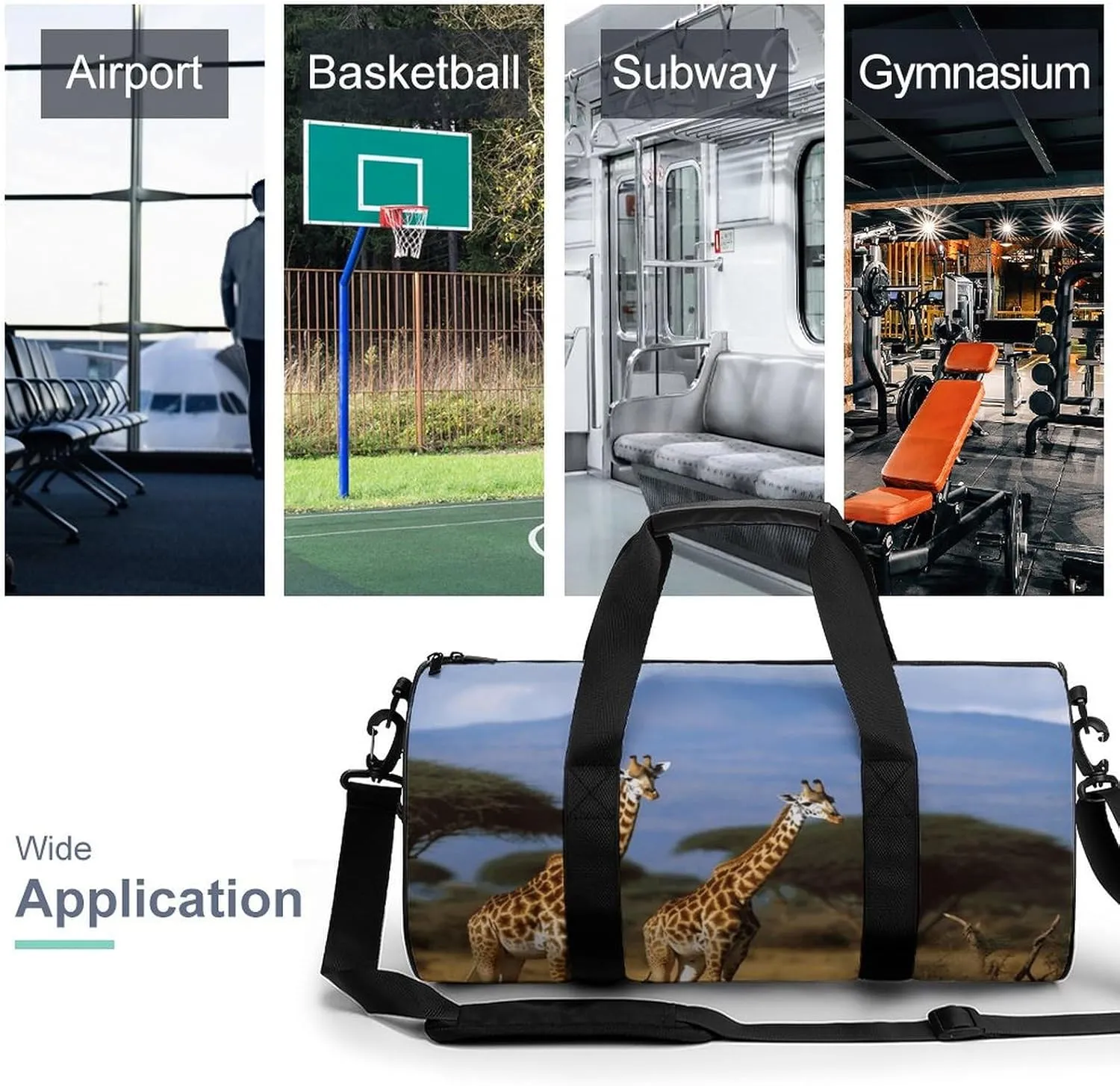 Gym Bags Small Africa Wildlife Giraffes Duffel Bag Overnight Bag with Shoe Compartment Carryon Bag for Men Women