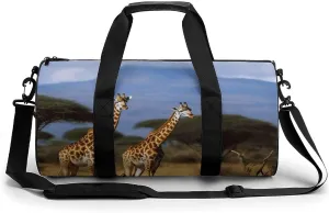 Gym Bags Small Africa Wildlife Giraffes Duffel Bag Overnight Bag with Shoe Compartment Carryon Bag for Men Women