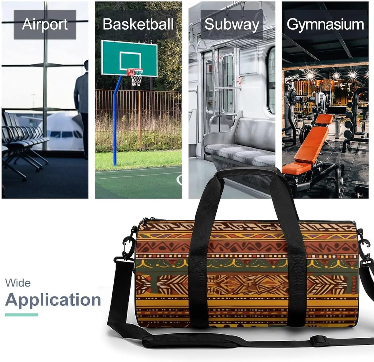 Gym Bags Small African National Patterns Duffel Bag Overnight Bag with Shoe Compartment Carryon Bag for Men Women