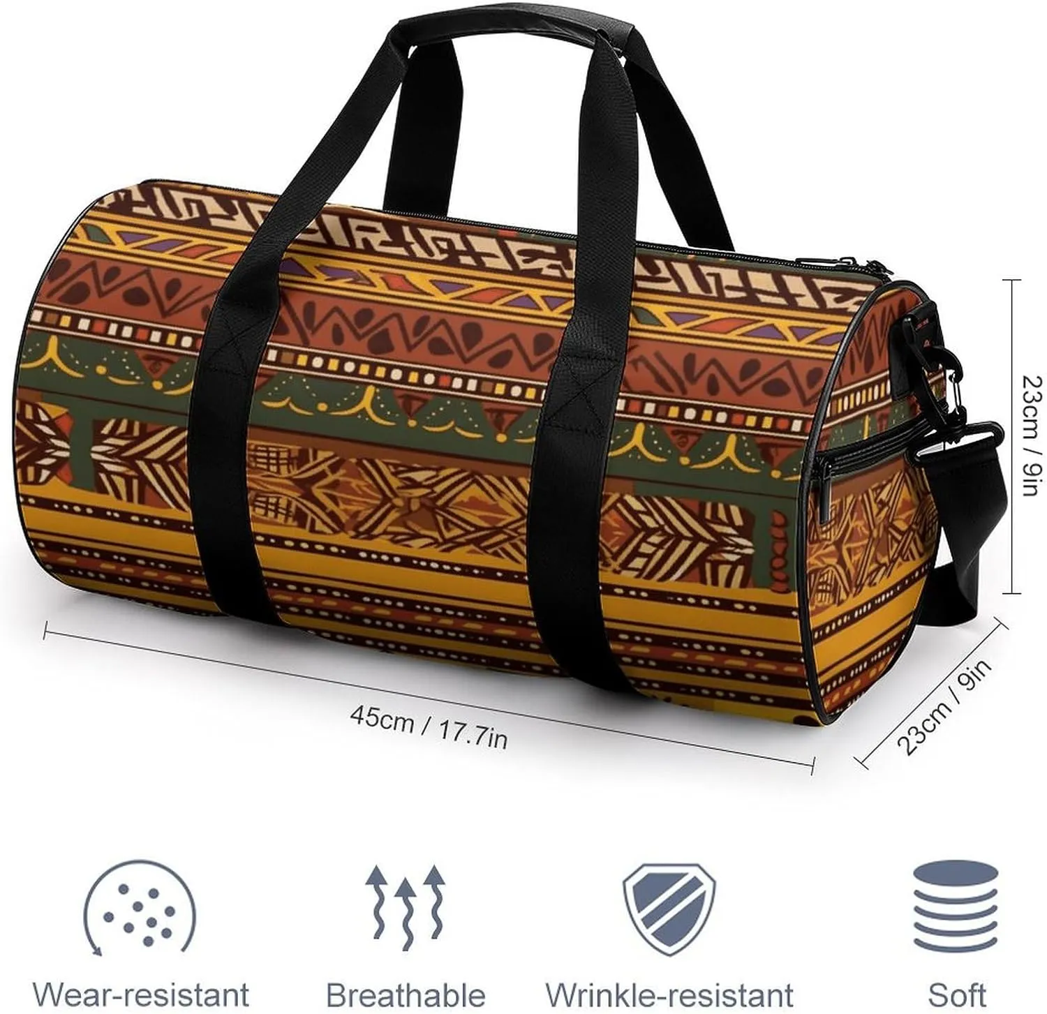Gym Bags Small African National Patterns Duffel Bag Overnight Bag with Shoe Compartment Carryon Bag for Men Women