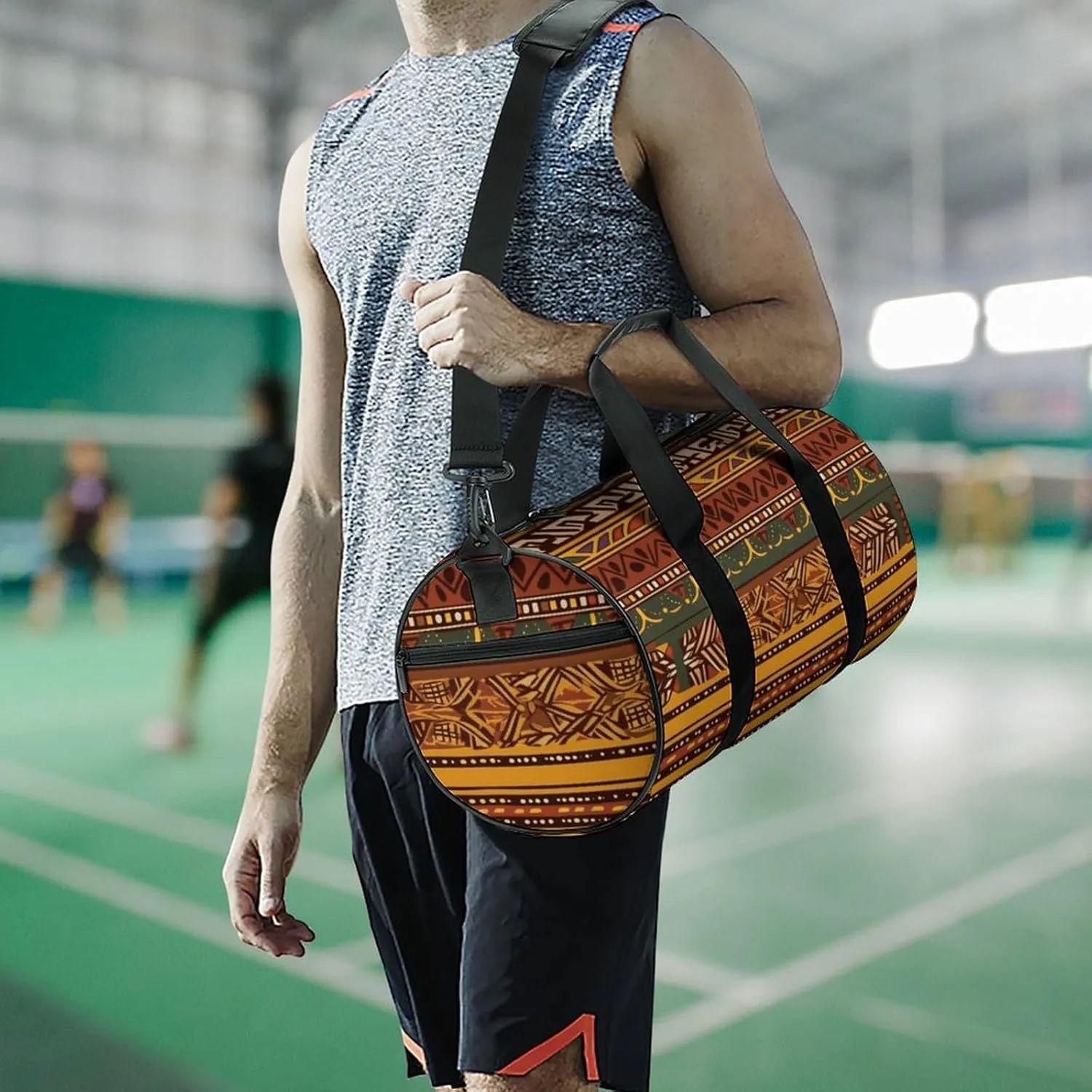Gym Bags Small African National Patterns Duffel Bag Overnight Bag with Shoe Compartment Carryon Bag for Men Women