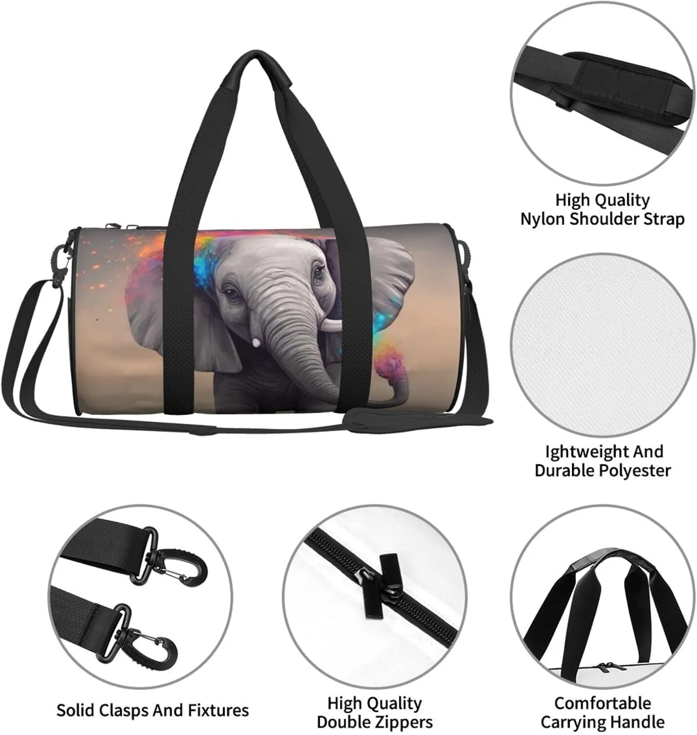 Gym Bags Small Animal Cartoon Elephant Duffel Bag Overnight Bag with Shoe Compartment Carryon Bag for Men Women