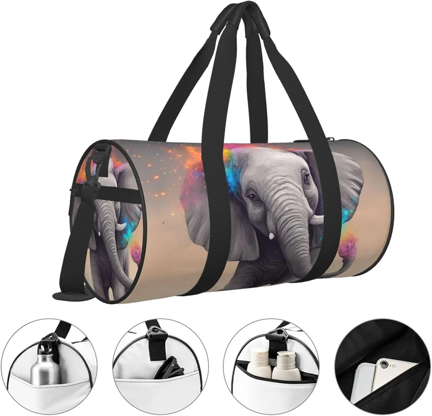 Gym Bags Small Animal Cartoon Elephant Duffel Bag Overnight Bag with Shoe Compartment Carryon Bag for Men Women