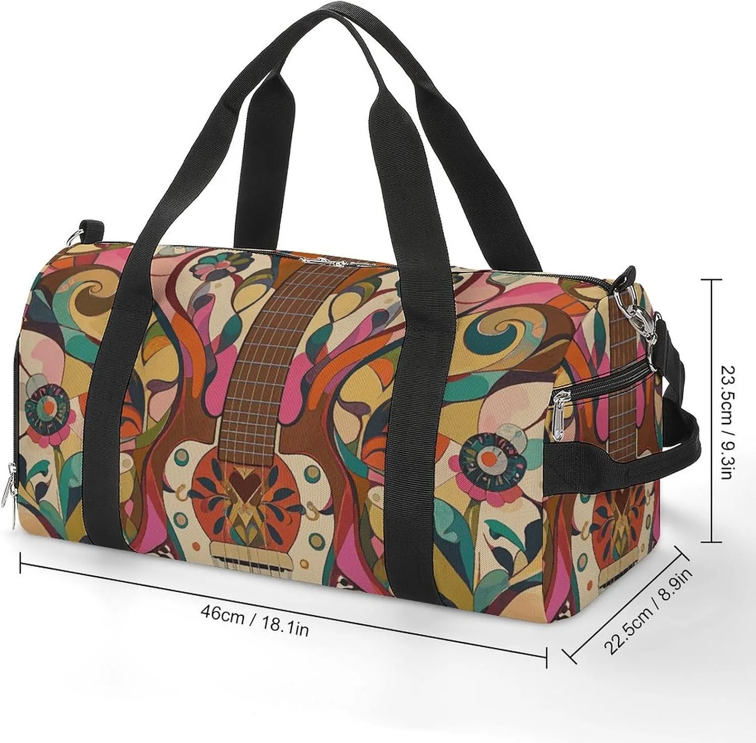 Gym Bags Small Art Guitar Pattern Duffel Bag Overnight Bag with Shoe Compartment Carryon Bag for Men Women