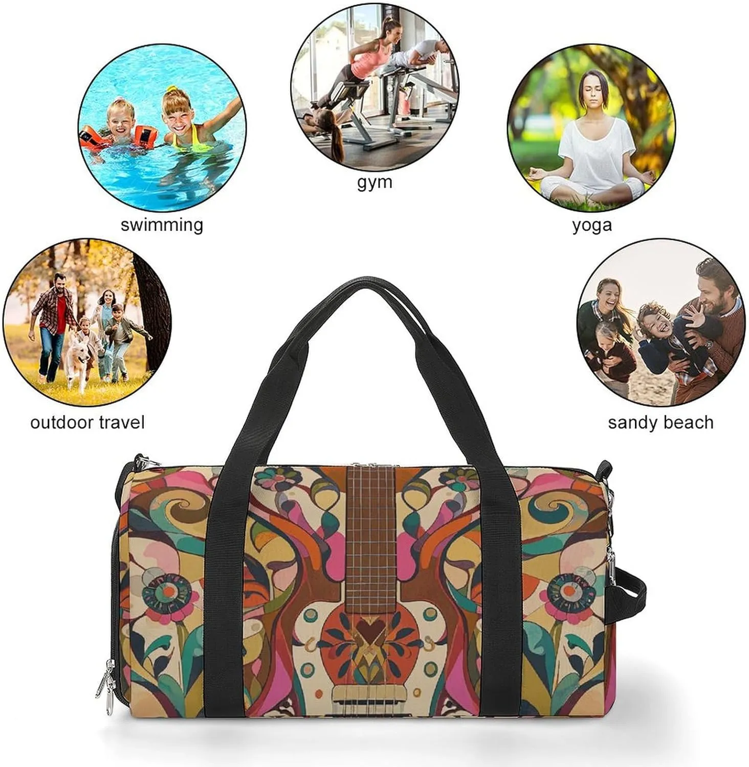 Gym Bags Small Art Guitar Pattern Duffel Bag Overnight Bag with Shoe Compartment Carryon Bag for Men Women