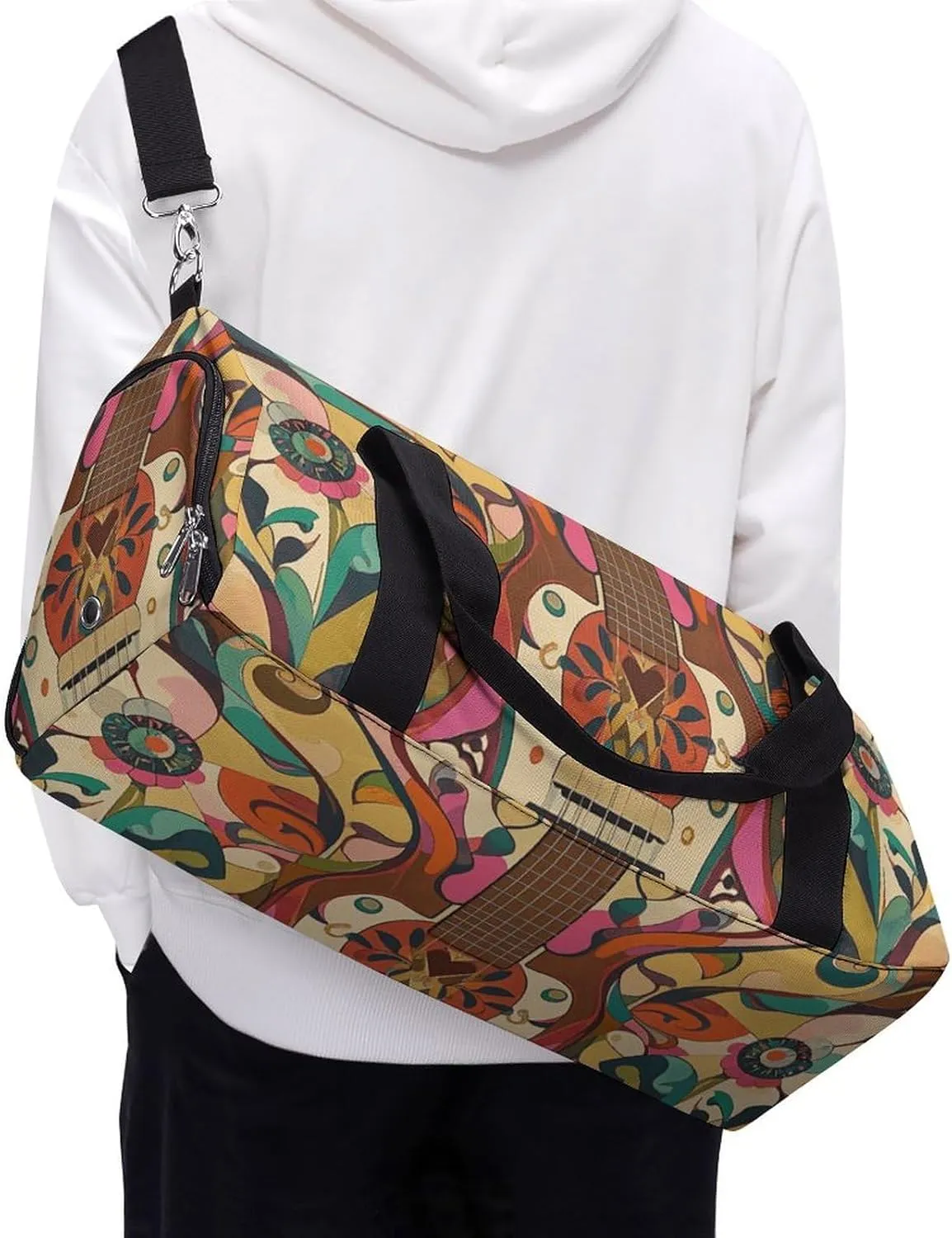 Gym Bags Small Art Guitar Pattern Duffel Bag Overnight Bag with Shoe Compartment Carryon Bag for Men Women