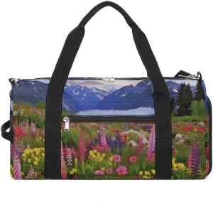 Gym Bags Small Beautiful Flowers Mountain Duffel Bag Overnight Bag with Shoe Compartment Carryon Bag for Men Women