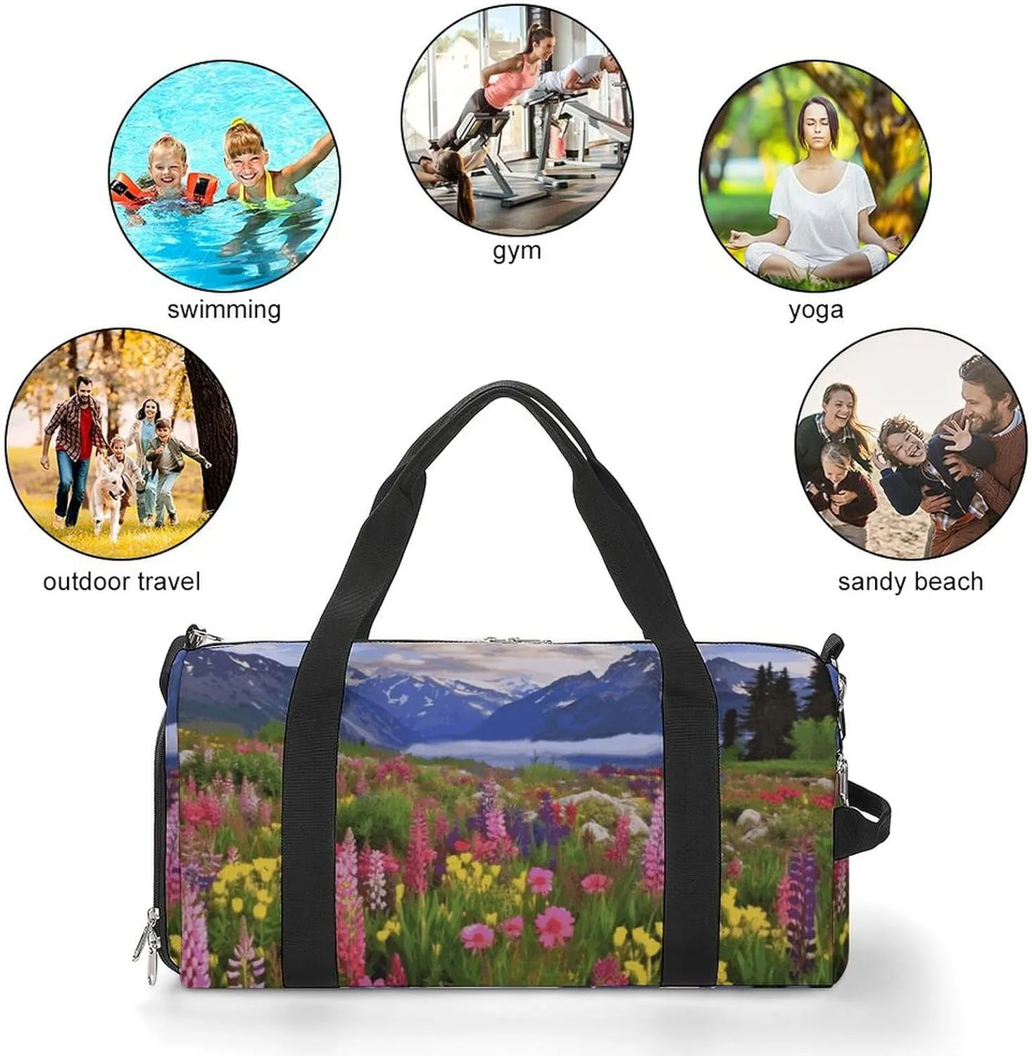 Gym Bags Small Beautiful Flowers Mountain Duffel Bag Overnight Bag with Shoe Compartment Carryon Bag for Men Women