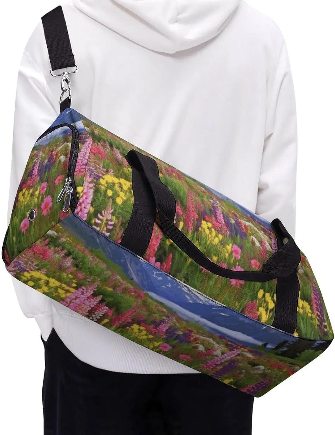 Gym Bags Small Beautiful Flowers Mountain Duffel Bag Overnight Bag with Shoe Compartment Carryon Bag for Men Women