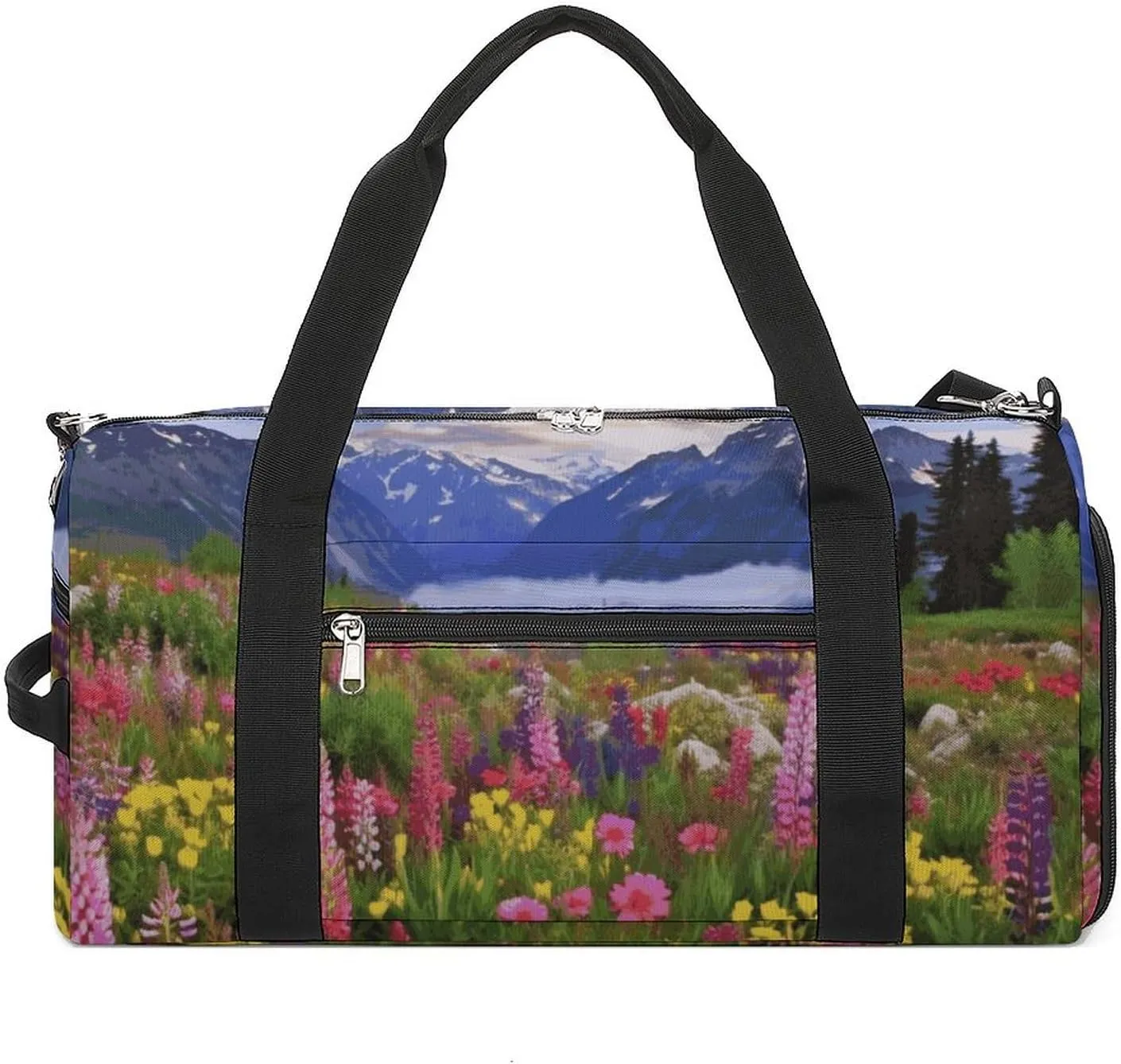 Gym Bags Small Beautiful Flowers Mountain Duffel Bag Overnight Bag with Shoe Compartment Carryon Bag for Men Women