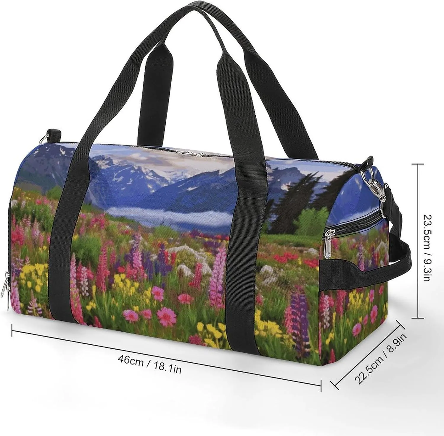 Gym Bags Small Beautiful Flowers Mountain Duffel Bag Overnight Bag with Shoe Compartment Carryon Bag for Men Women