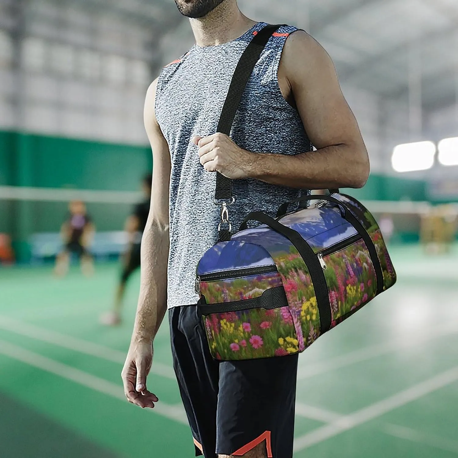 Gym Bags Small Beautiful Flowers Mountain Duffel Bag Overnight Bag with Shoe Compartment Carryon Bag for Men Women