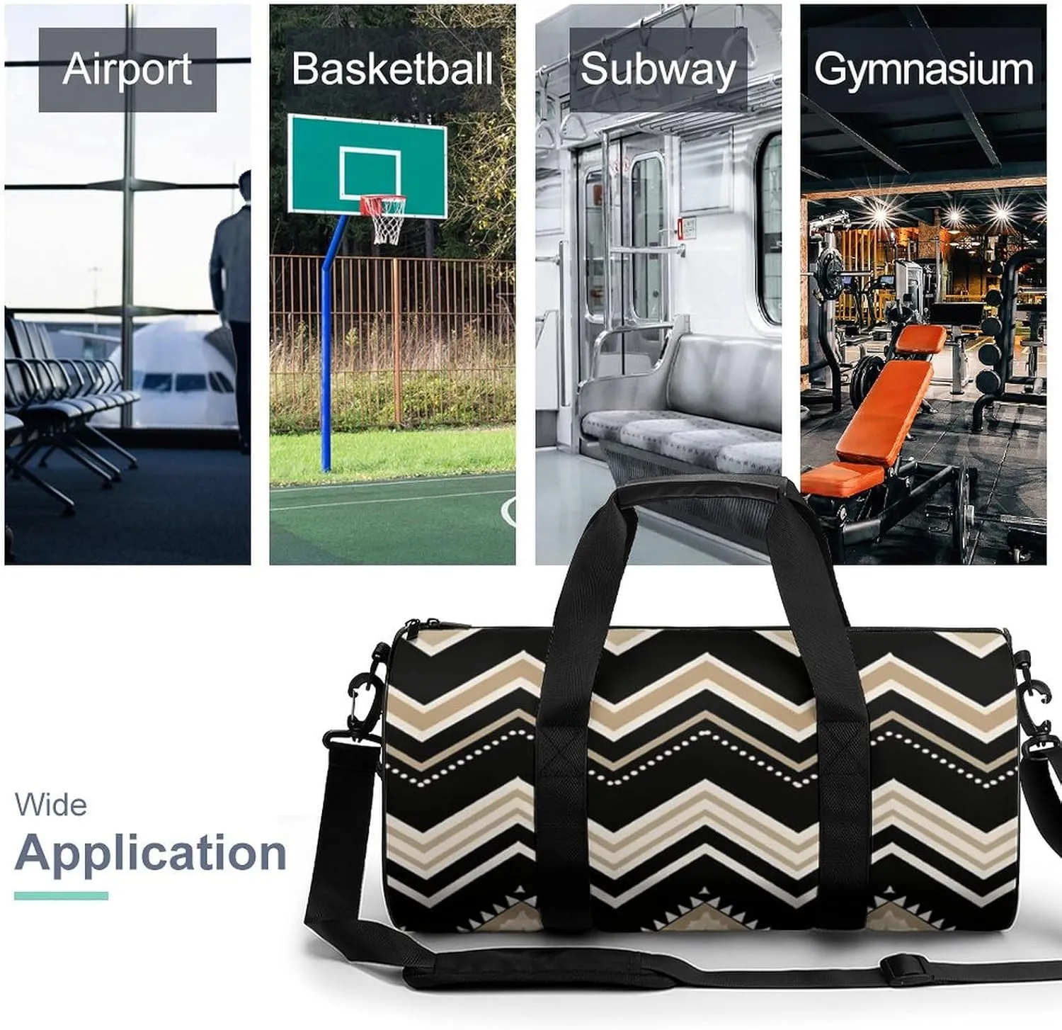 Gym Bags Small Black White Tan Zigzag Duffel Bag Overnight Bag with Shoe Compartment Carryon Bag for Men Women