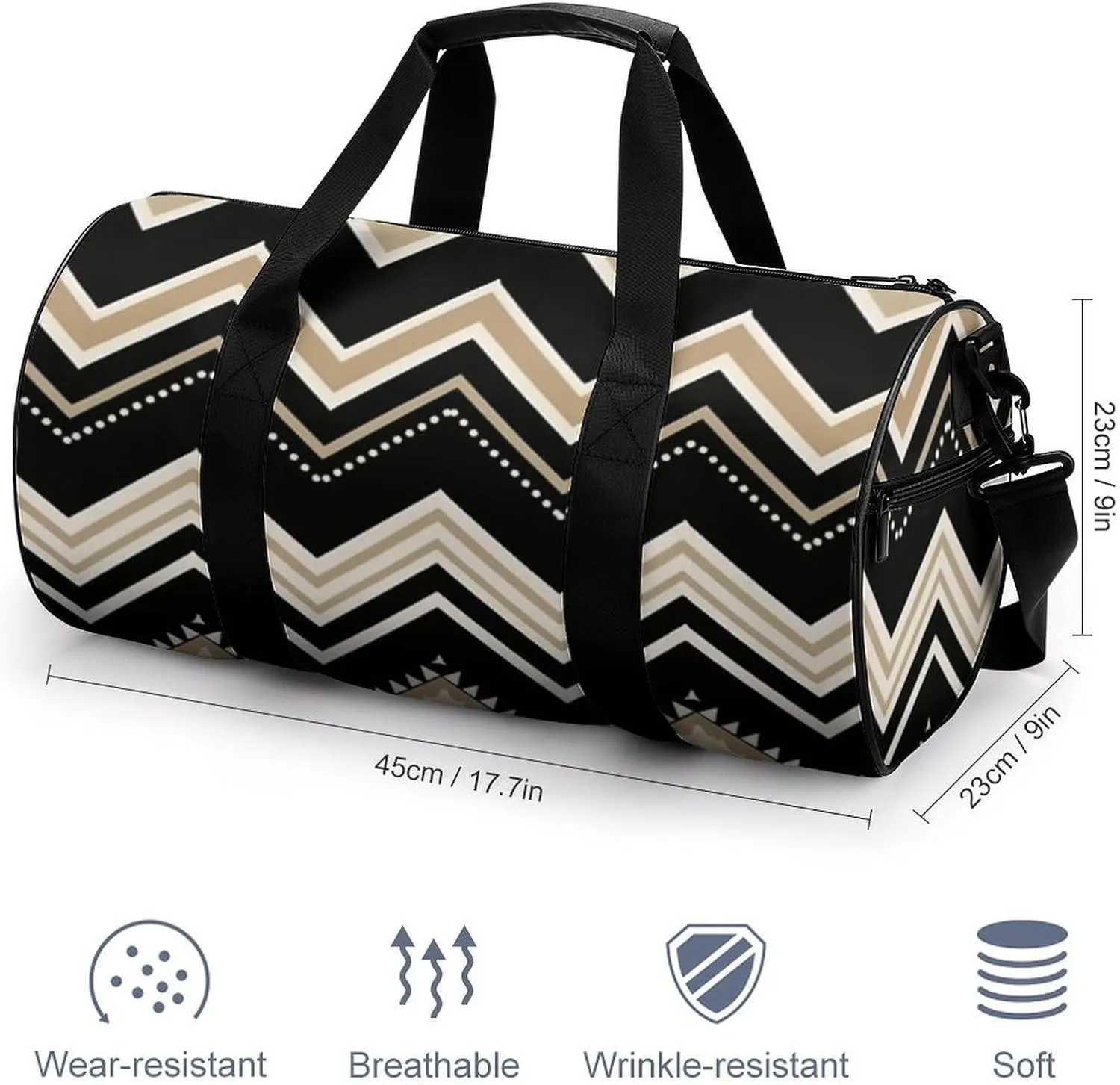 Gym Bags Small Black White Tan Zigzag Duffel Bag Overnight Bag with Shoe Compartment Carryon Bag for Men Women