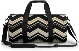 Gym Bags Small Black White Tan Zigzag Duffel Bag Overnight Bag with Shoe Compartment Carryon Bag for Men Women