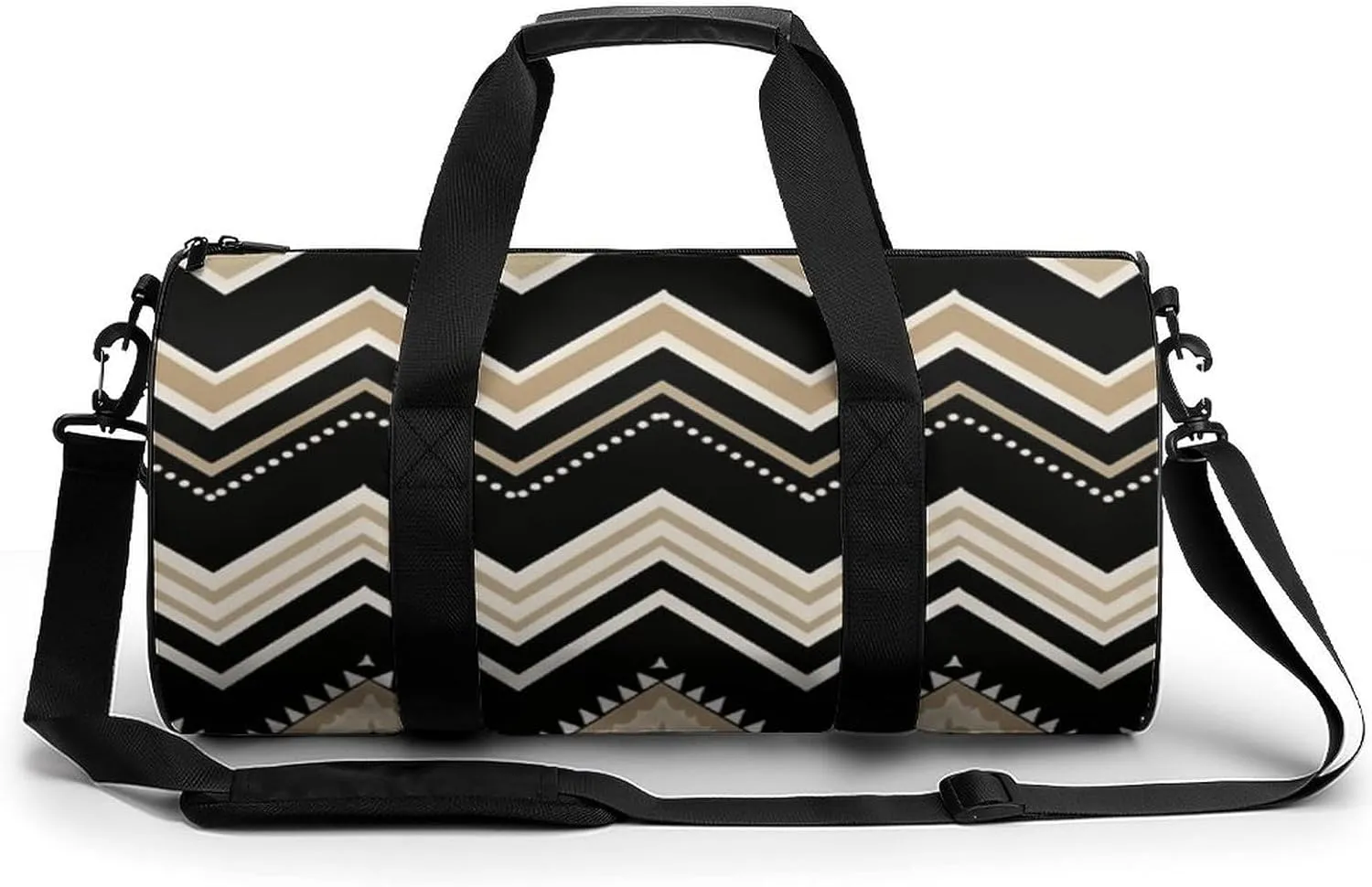 Gym Bags Small Black White Tan Zigzag Duffel Bag Overnight Bag with Shoe Compartment Carryon Bag for Men Women