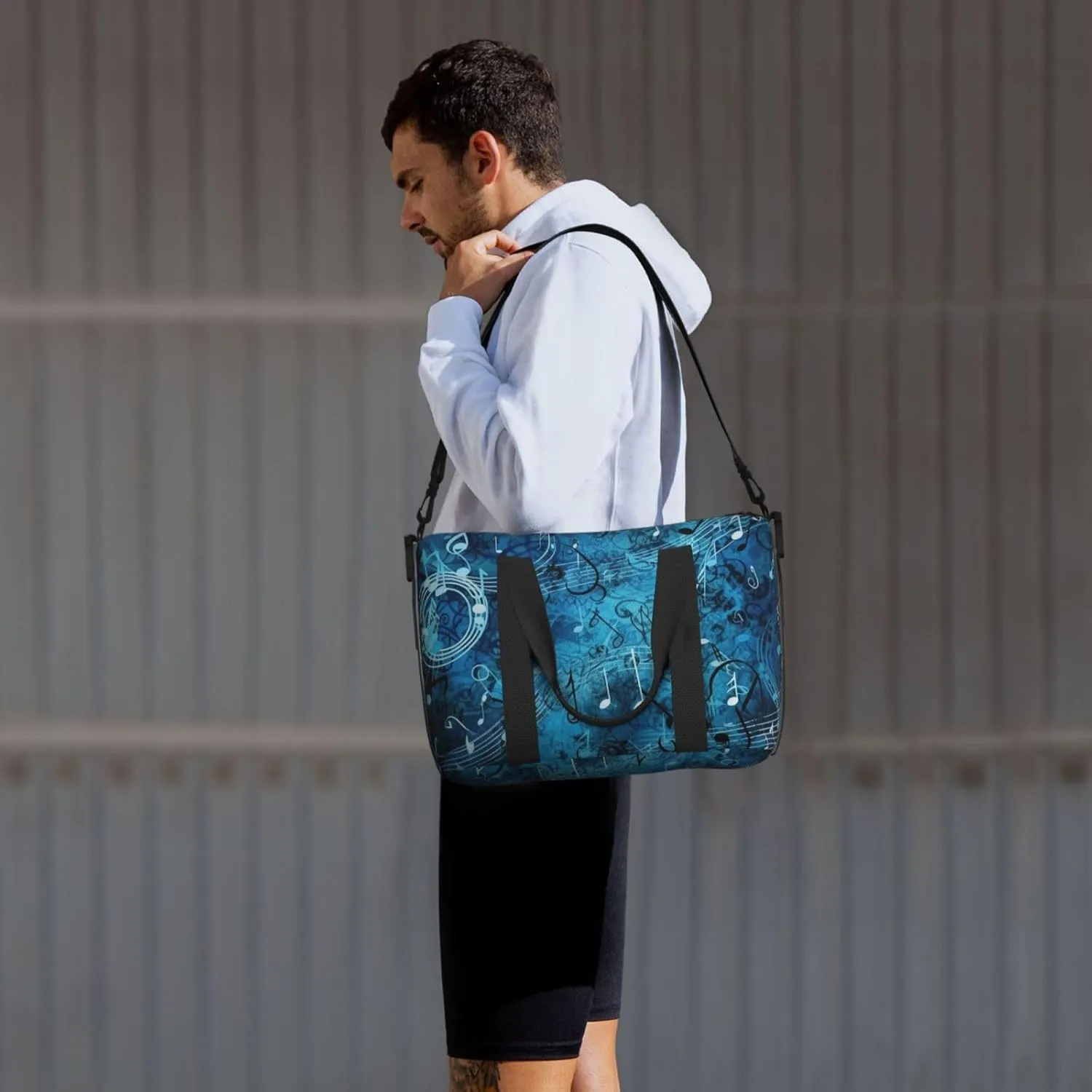 Gym Bags Small Blue Musical Notes Duffel Bag Overnight Bag with Shoe Compartment Carryon Bag for Men Women