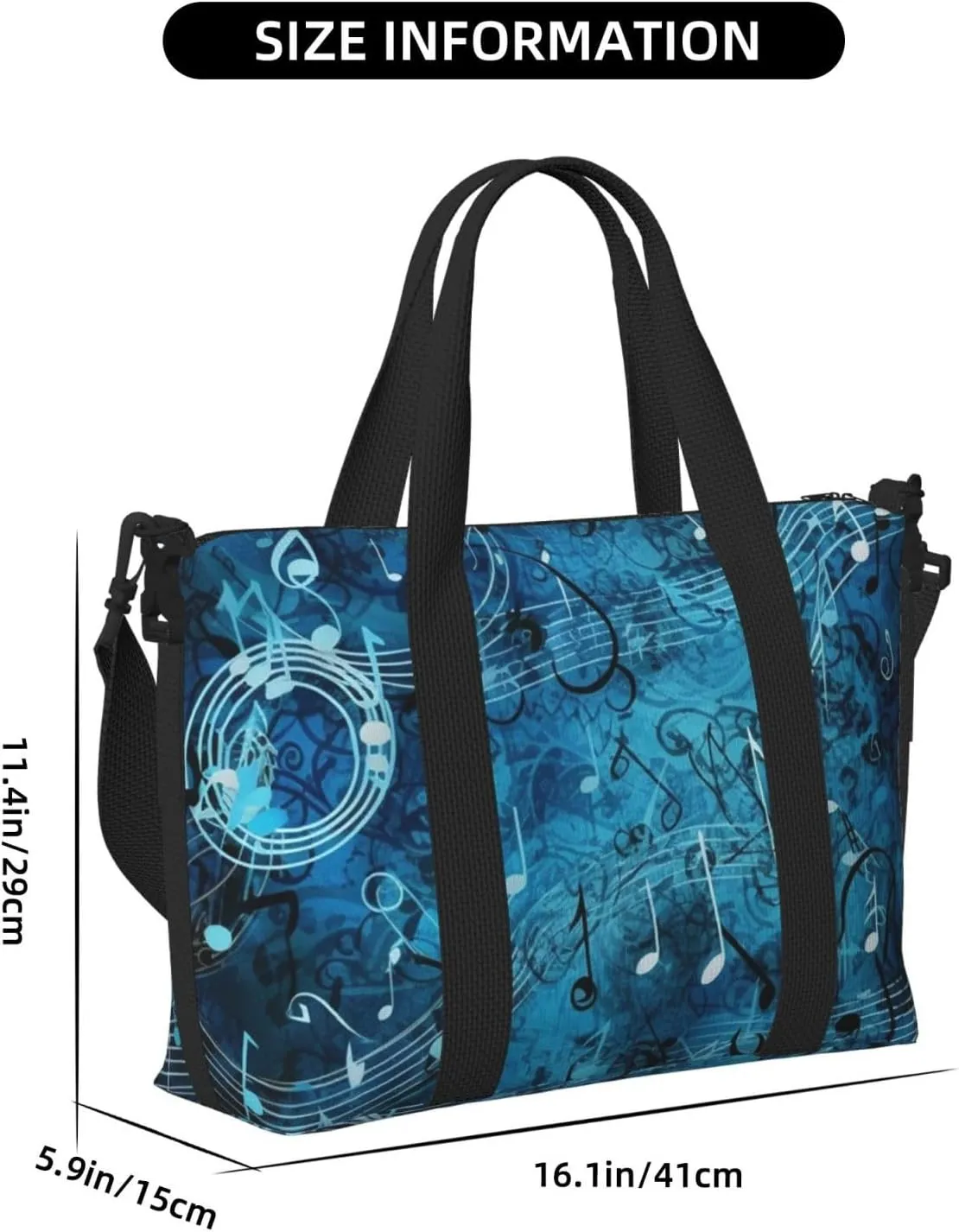 Gym Bags Small Blue Musical Notes Duffel Bag Overnight Bag with Shoe Compartment Carryon Bag for Men Women