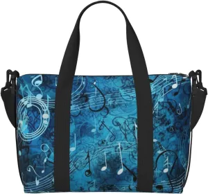 Gym Bags Small Blue Musical Notes Duffel Bag Overnight Bag with Shoe Compartment Carryon Bag for Men Women