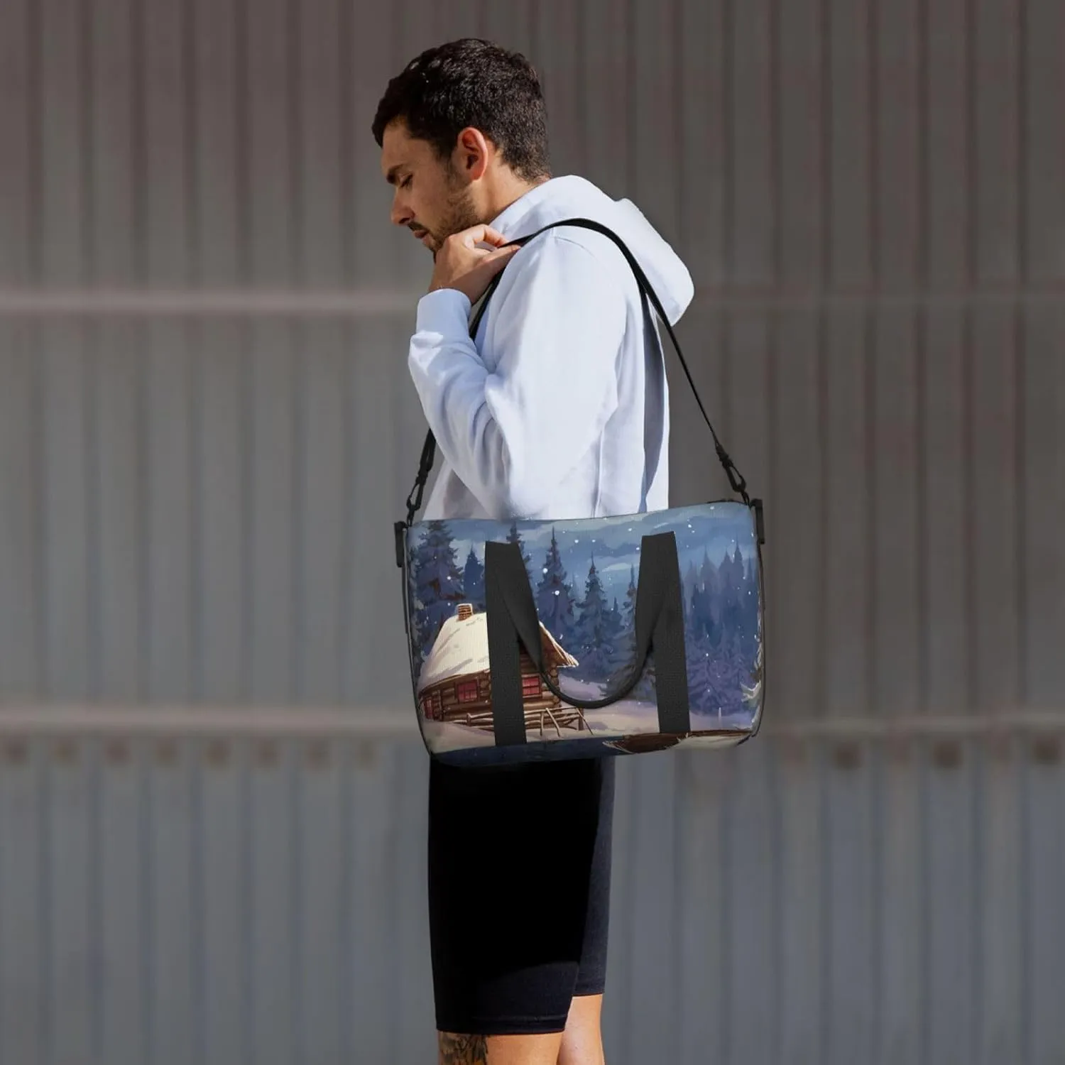 Gym Bags Small Cabin in the woods Duffel Bag Overnight Bag with Shoe Compartment Carryon Bag for Men Women