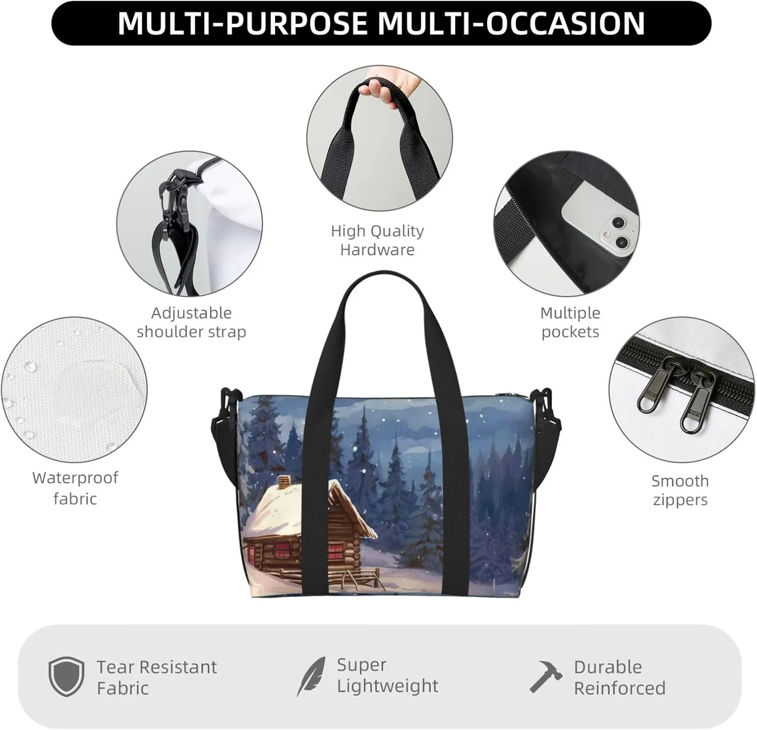 Gym Bags Small Cabin in the woods Duffel Bag Overnight Bag with Shoe Compartment Carryon Bag for Men Women