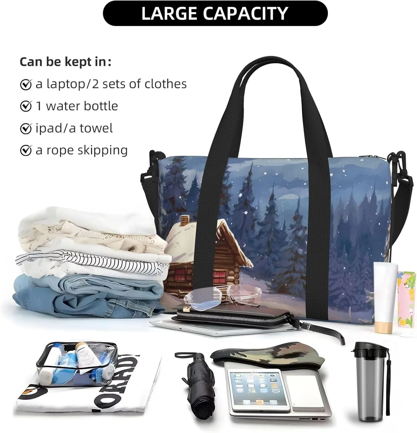 Gym Bags Small Cabin in the woods Duffel Bag Overnight Bag with Shoe Compartment Carryon Bag for Men Women