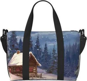 Gym Bags Small Cabin in the woods Duffel Bag Overnight Bag with Shoe Compartment Carryon Bag for Men Women