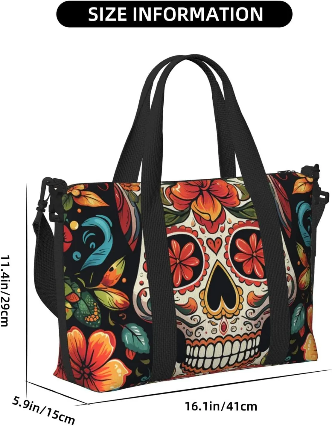 Gym Bags Small Colorful Sugar Skull Duffel Bag Overnight Bag with Shoe Compartment Carryon Bag for Men Women