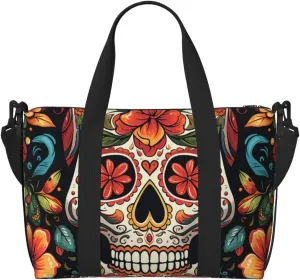 Gym Bags Small Colorful Sugar Skull Duffel Bag Overnight Bag with Shoe Compartment Carryon Bag for Men Women