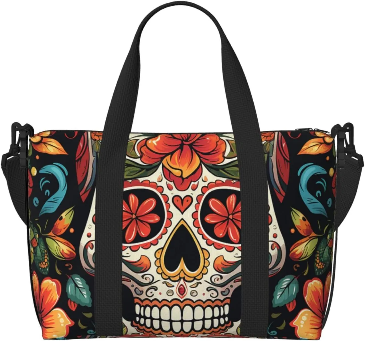 Gym Bags Small Colorful Sugar Skull Duffel Bag Overnight Bag with Shoe Compartment Carryon Bag for Men Women