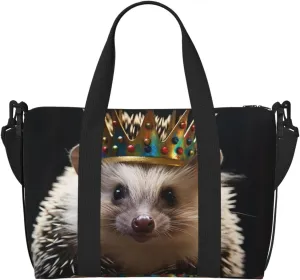 Gym Bags Small crown with hedgehog Duffel Bag Overnight Bag with Shoe Compartment Carryon Bag for Men Women